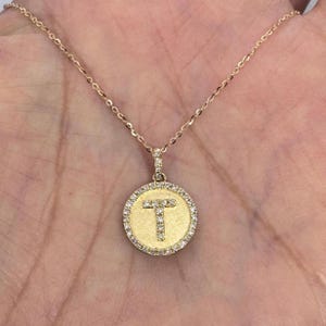 Initial Necklace, 14K Yellow Gold Diamond Initial Pendant, Initial Diamond Necklace, Initial T Diamond Pendant