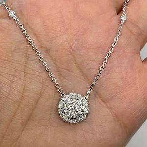 Diamond Solitaire Pendant, 14K White Gold Diamond Pendant Necklace, Simple Halo Diamond Necklace 1.17 Carats Diamond Pendant