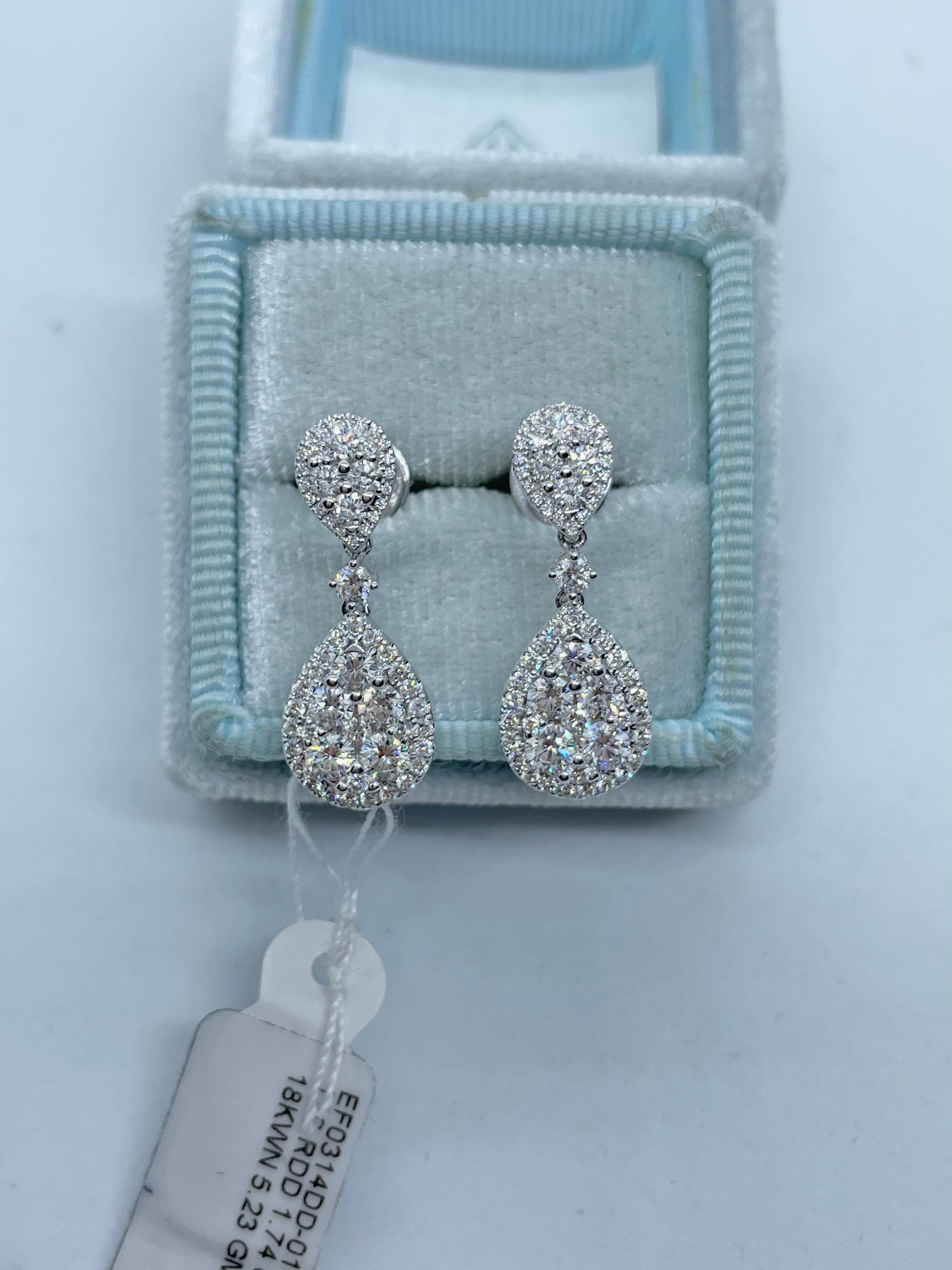 Dangling Diamond Earrings Pear Diamond Earrings 18K White | Etsy