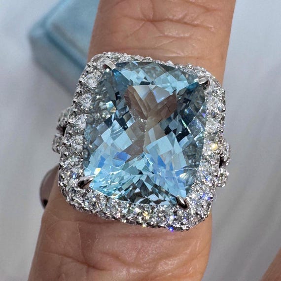 Aquamarine Diamond Engagement Ring, Aquamarine and Diamond Ring