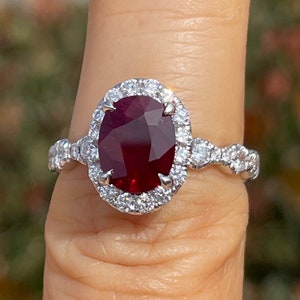 Genuine Ruby Ring, Burma Ruby Ring, Genuine Ruby and Diamond Ring, 18K White Gold GIA Certified Burmese Ruby Engagement Ring