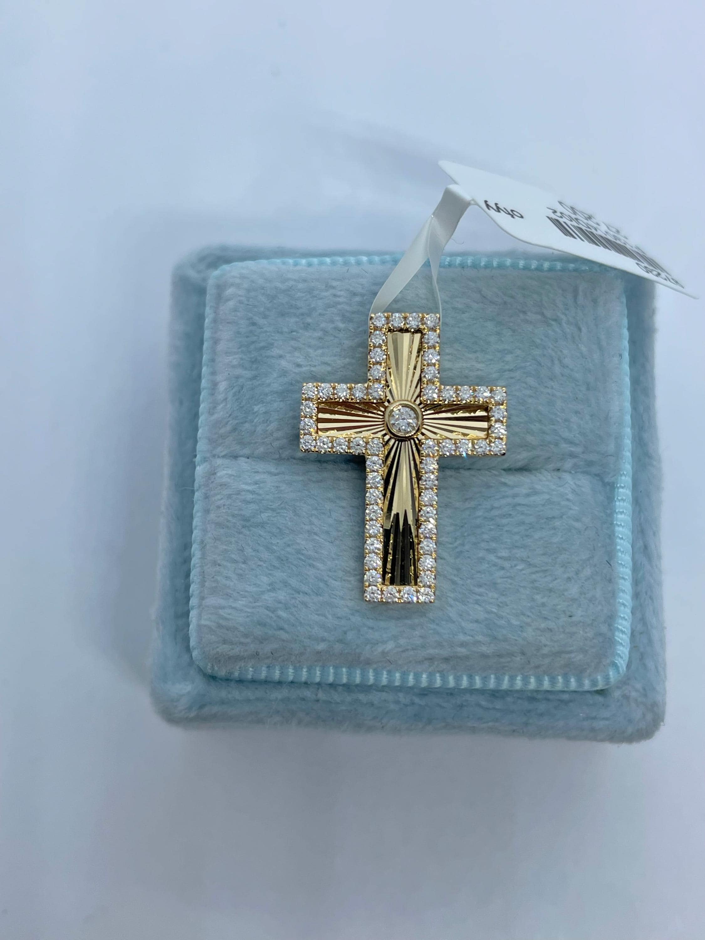 Diamond Cross Necklace, Square Cross Necklace, 18K Yellow Gold Cross ...