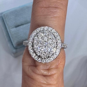 Oval Cluster Ring, Oval Shaped Engagement Ring, Oval Statement Rings, Cocktail Ring, Right Hand Ring 18K White Gold