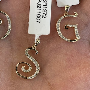 14K Yellow Gold Diamond Initial Pendant, initial Necklace, Diamond Letter Initial Charm Pendant, Diamond Script Letter G E