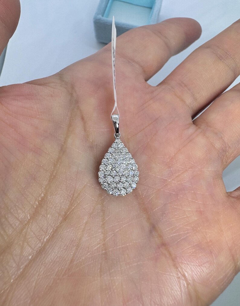 Pear Diamond Pendant, Pear Shape Diamond Necklace 14K White Gold