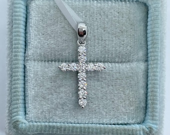 Genuine Diamond Cross, Dainty Diamond Cross Necklace, 18K Yellow Gold Diamond Cross Pendant