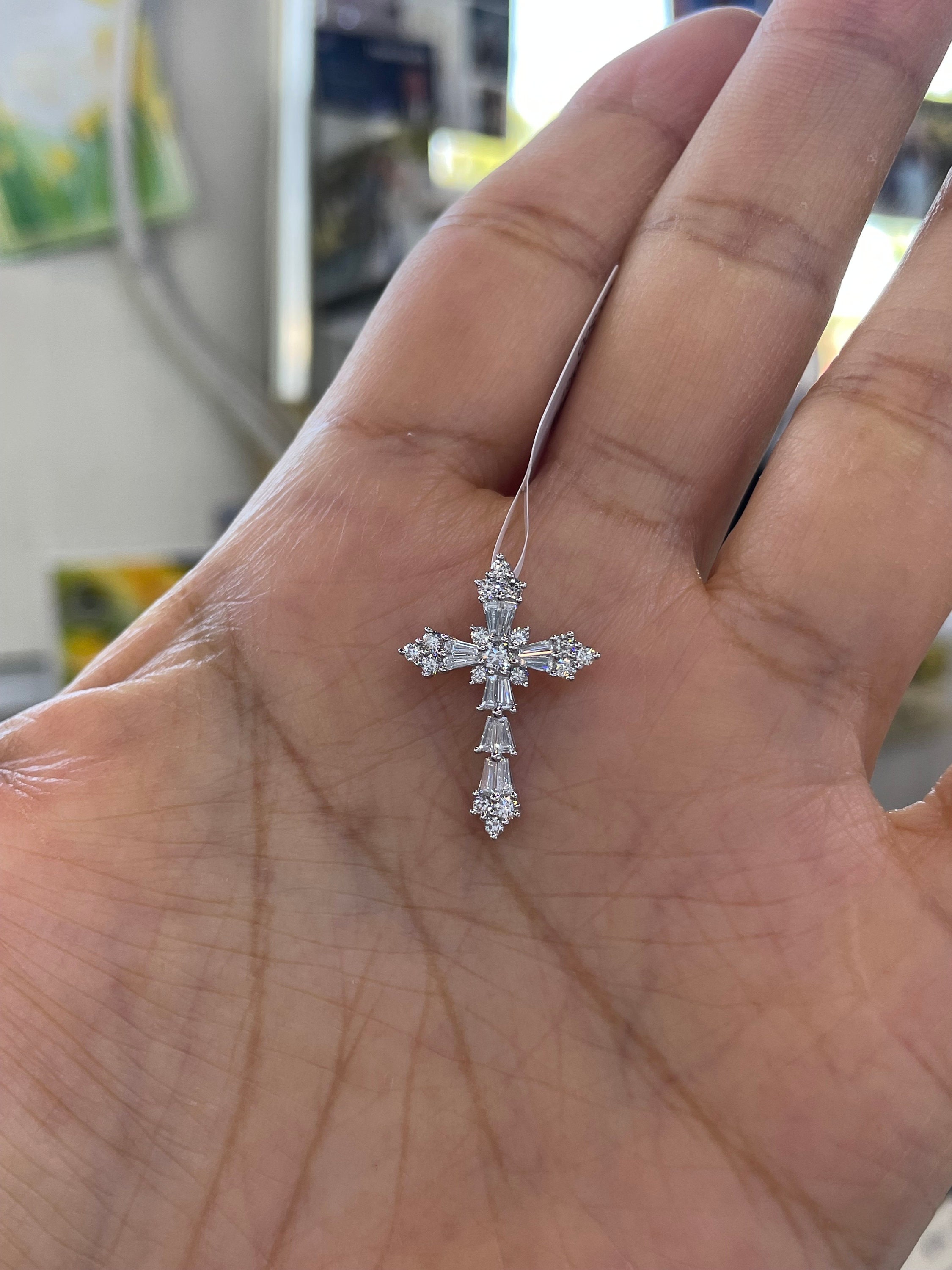 Diamond white gold cross pendant discount