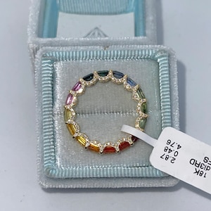 Rainbow Sapphire Eternity Band, Rainbow Sapphire and Diamond Ring, Fancy Sapphire Ring 18K Yellow Gold