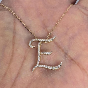 Diamond Initial Necklace, Diamond Initial Pendant, 18K Yellow Gold Initial Necklace, Initial E Necklace