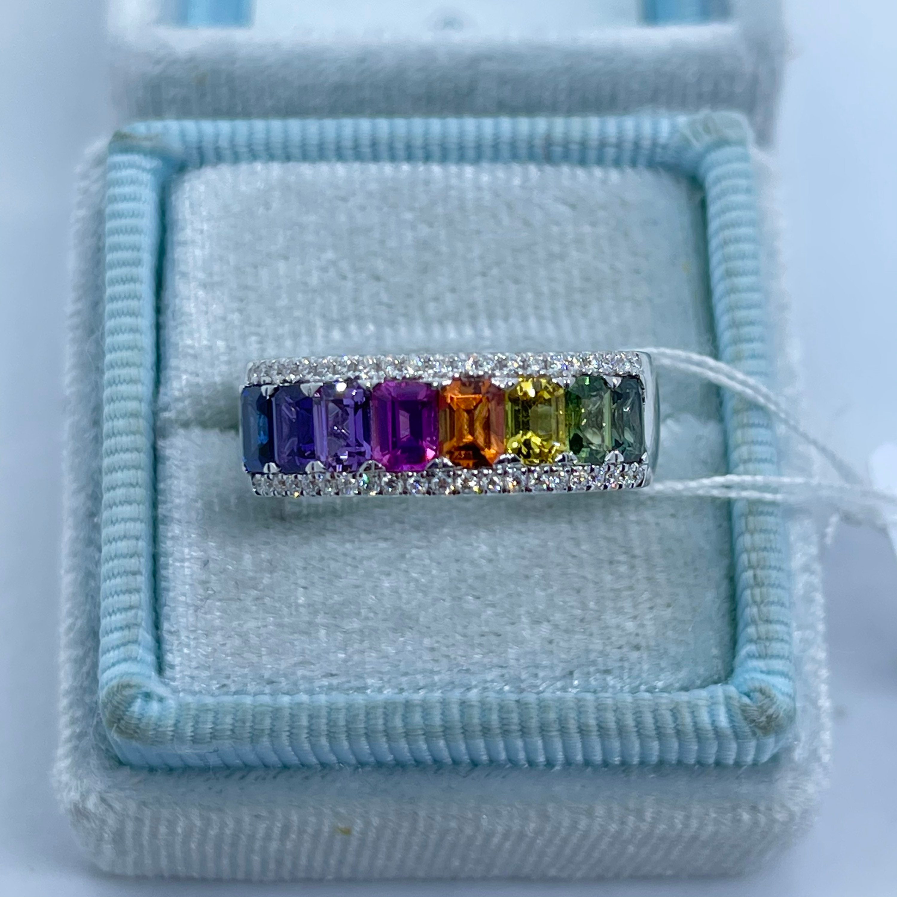 カラージルコニウム RAINBOW ゴールド×マルチ Rainbow Sapphire Ring, Multicolor Sapphire Ring, 18K White
