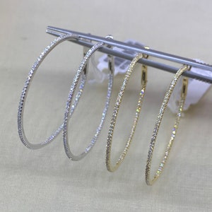 Chic Diamond Hoop Earrings, Thin Diamond Hoop Earrings, Thin Diamond Earring, Inside Out Diamond Hoop 18K