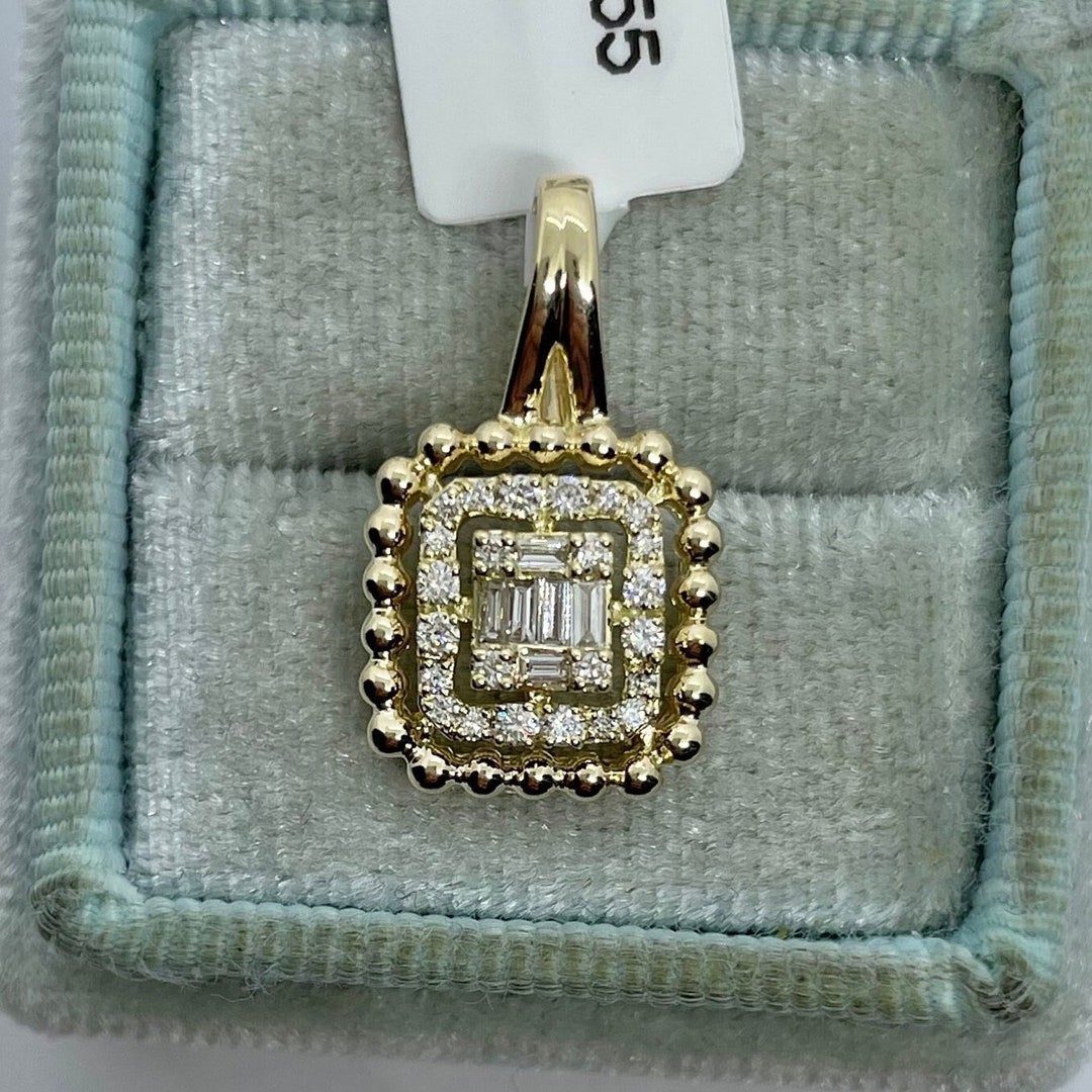 Blue Crystal Square Diamond Pendant Necklace and Earring Set