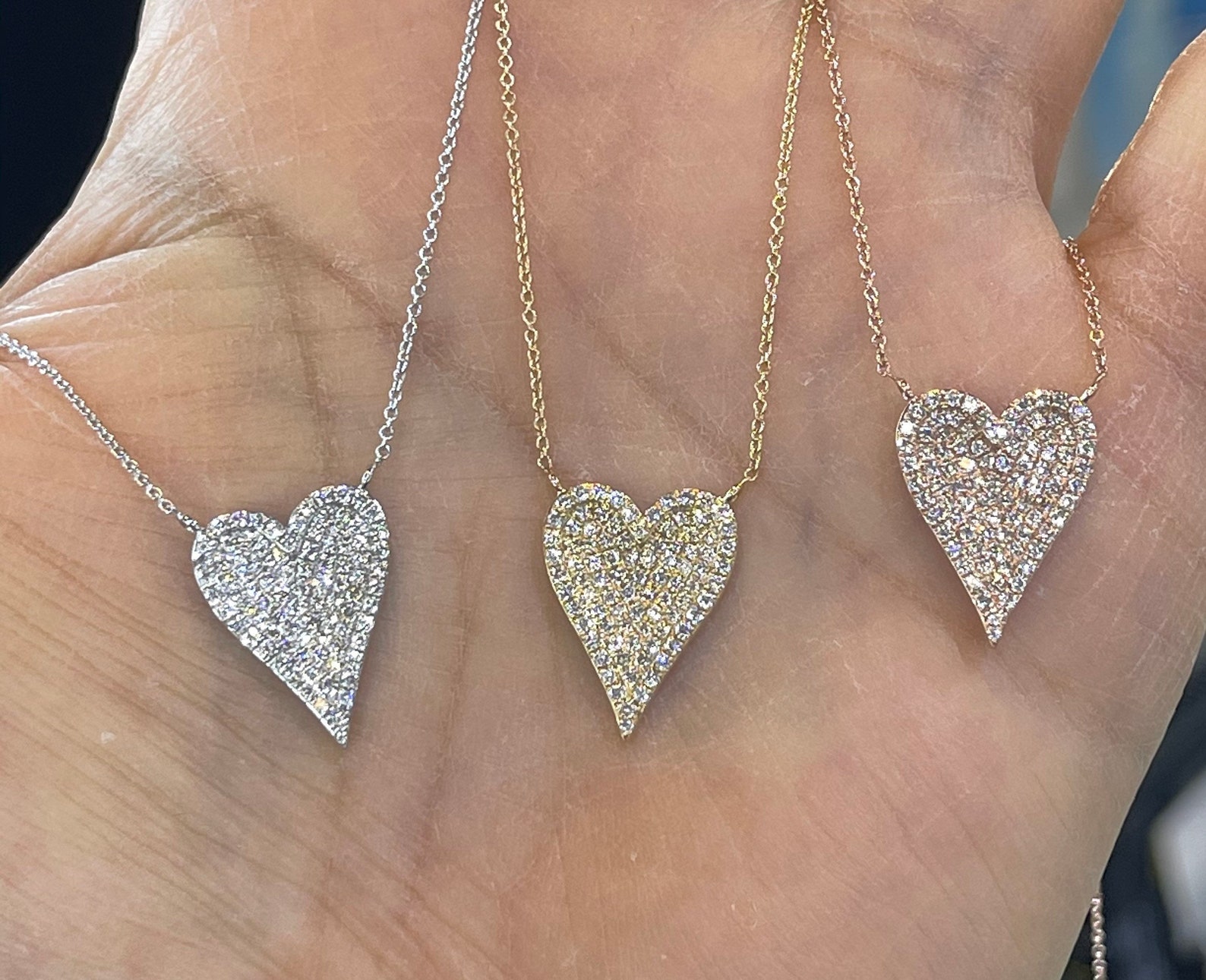 Diamond Heart Necklace Heart Diamond Necklace 18K White Gold Etsy