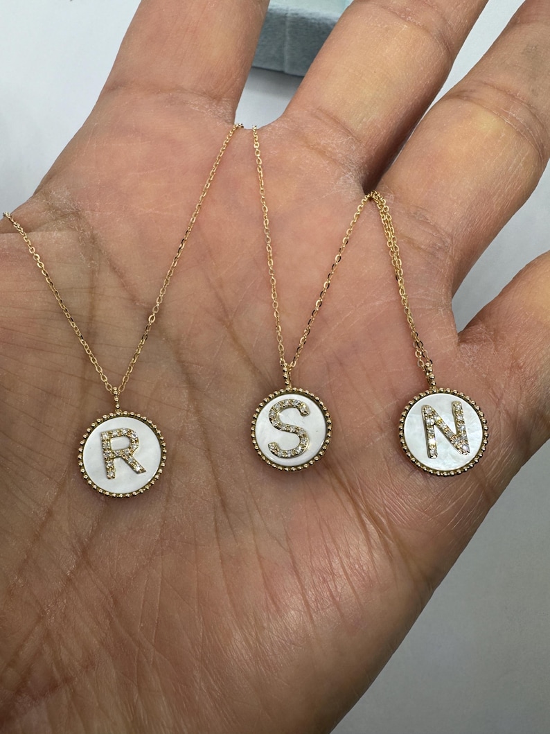 Diamond Initial Necklace, 14K Yellow Gold Initial N Pendant, Dainty ...