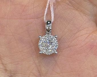 Diamond Solitaire Pendant, White Gold Diamond Pendant Necklace, Simple Halo Diamond Necklace 0.40 Carat Diamond Pendant