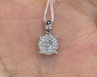 Natural Diamond Solitaire Pendant, 18K White Gold Diamond Halo Pendant Necklace, 0.40 Carat