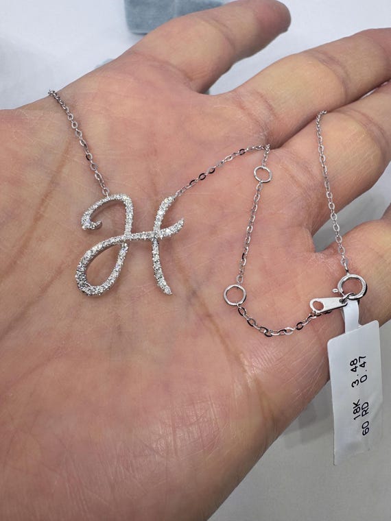 Diamond Initial H Necklace, 18K White Gold Pendant - Etsy