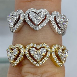 Heart Diamond Band, Heart Diamond Ring, Heart Shape Diamond Ring, 18K Yellow Gold Heart Ring Diamond Band Ring Anniversary Band Promise Ring