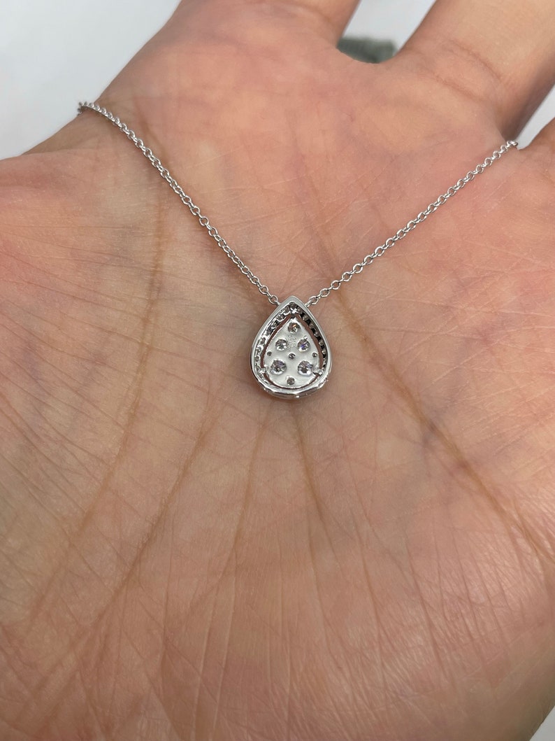 Pear Diamond Pendant, 18K White Gold Tear Drop Diamond Necklace, Diamond Solitaire Necklace Adjustable Chain image 5