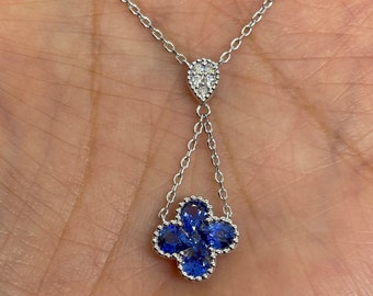 Heart Sapphire Clover 18K Silver Gold Filled Pendant Women Lady Party Necklace Heart Sapphire Clover 18K Silver Gold Filled Pendant Women Lady Party Necklace