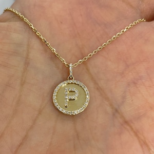 Initial Necklace, 14K Yellow Gold Diamond Initial Pendant, Initial Diamond Necklace, Initial P Diamond Pendant