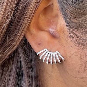 Diamond Cuff Earrings, Natural Diamond Earrings, 18K Gold Diamond huggie Earrings, Hugger Hoop Earrings, Wrap Earrings