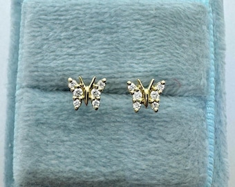 Small Butterfly Earrings, Dainty Butterfly Earrings, 14K White Gold Butterfly Stud Earrings, Butterfly Studs