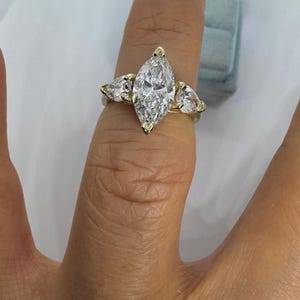 Marquise Lab Grown Diamond, Lab Grown Marquise Diamond Engagement Ring, Marquise Three Stone Ring image 8