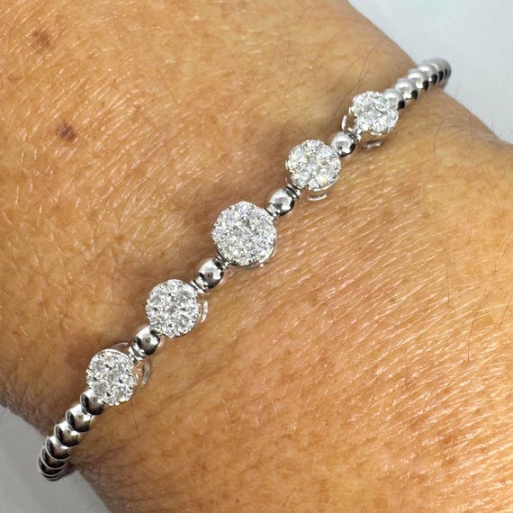 Diamond Bangle Bracelet, 18K White Gold Diamond Bangle, Flexible