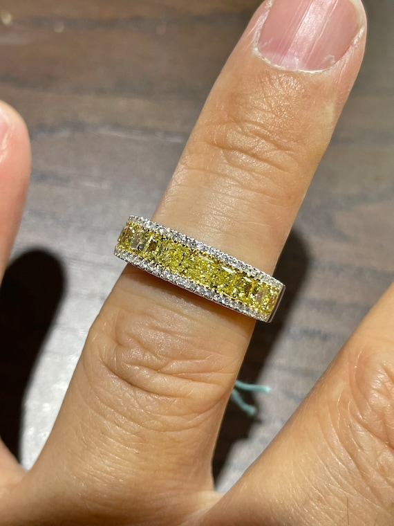 18K White Gold Fancy Yellow Diamond Ring Stackable Band Ring Natural Fancy Yellow Diamond Band Yellow Diamond Wedding Band Etsy
