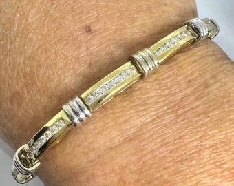 Diamond Bracelets for Women, Real Gold Diamond Bracelet, 14K Yellow Gold Channel Diamond Bracelet Natural Diamonds