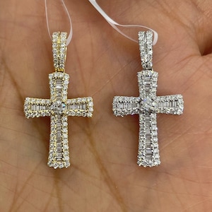 Diamond Cross Necklace, Baguette Diamond Cross 18K Gold, Diamond Cross Pendant, Unisex Cross Diamond Pendant Religious Charm