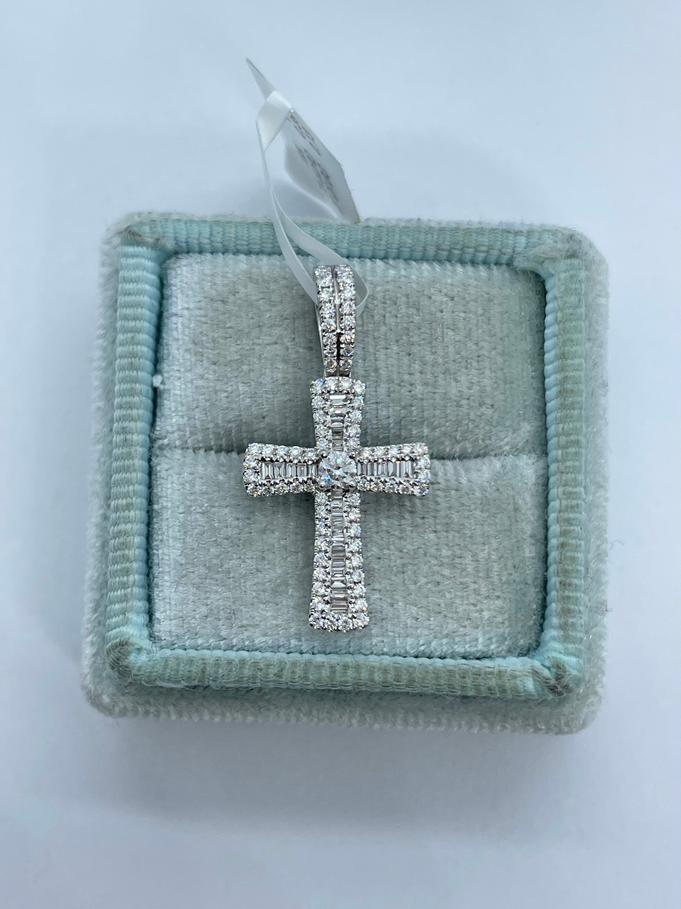 Diamond Cross Necklace, Baguette Diamond Cross 18K Gold, Diamond