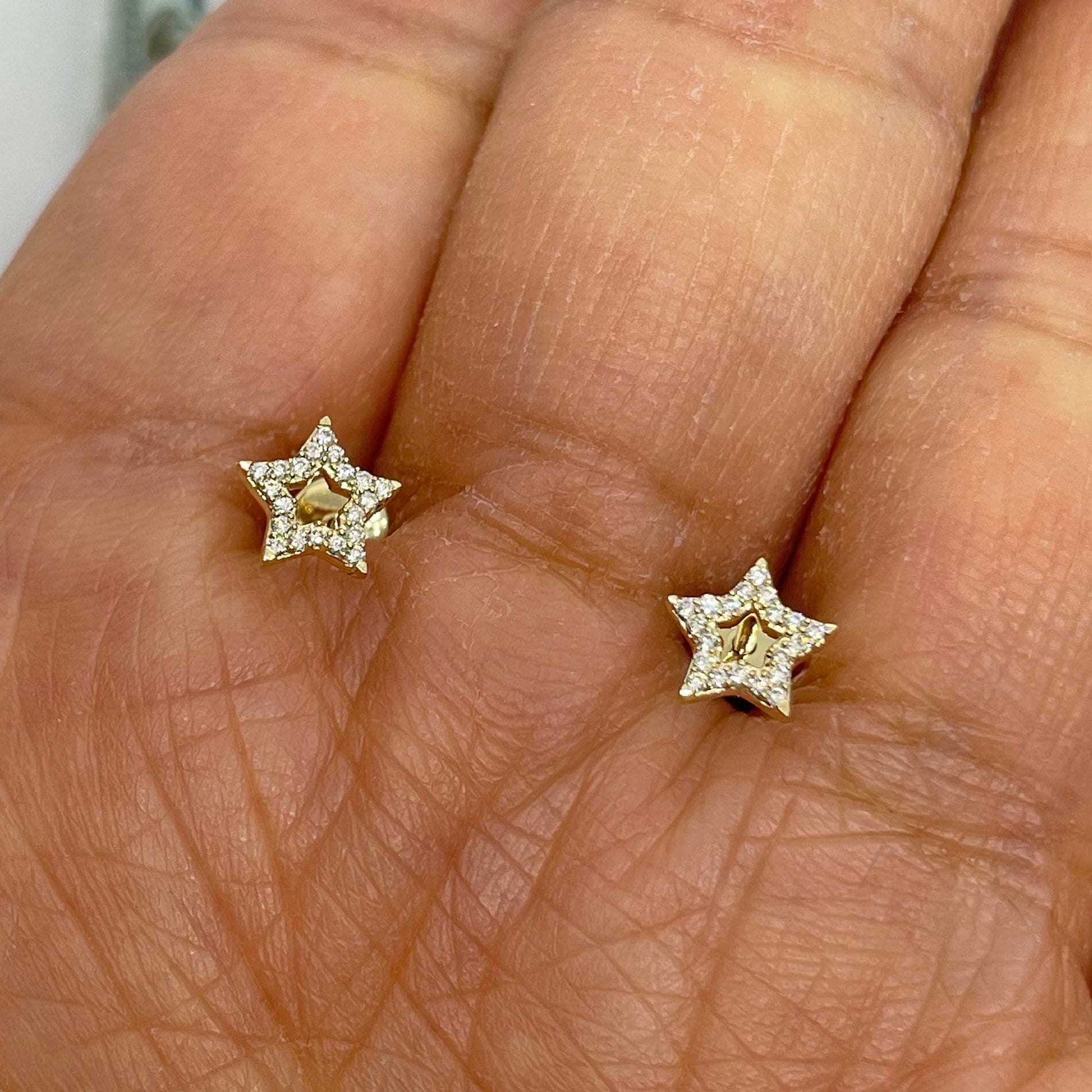 Dainty Star Stud Earrings, Small Star Earrings, Dainty Star Earring, 14K  Yellow Gold Star Studs