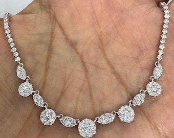 Diamond Tennis Necklace, Diamond Choker, Natural Diamond Necklace, Diamond Choker Necklace 18K White Gold