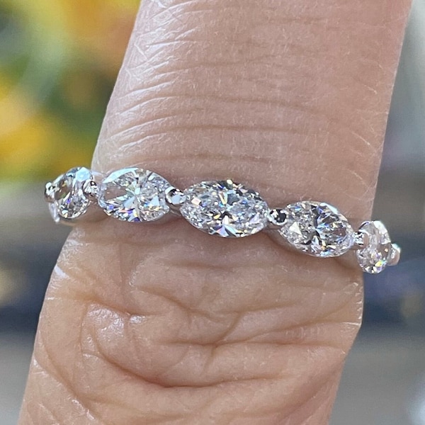 14K Gold Oval Lab Grown Diamond Wedding Band