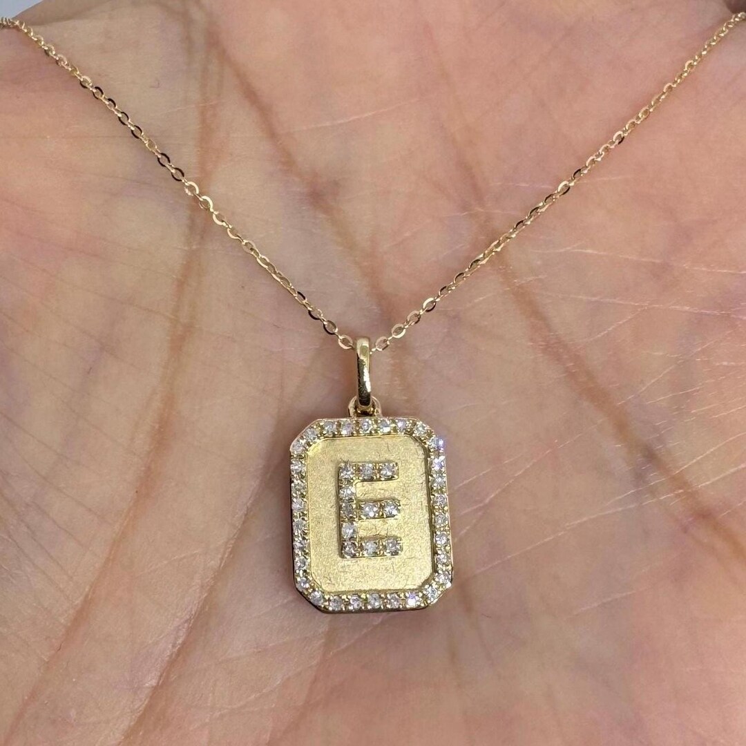 14k Yellow Gold Diamond Letter E Pendant Necklace - 20" Chain, Personalized Initial Jewelry Gift
