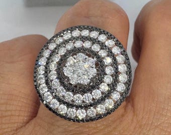 18K Black and White Diamond Ring, Diamond Statement Ring White Gold, Diamond Anniversary Band, Diamond Cocktail Ring