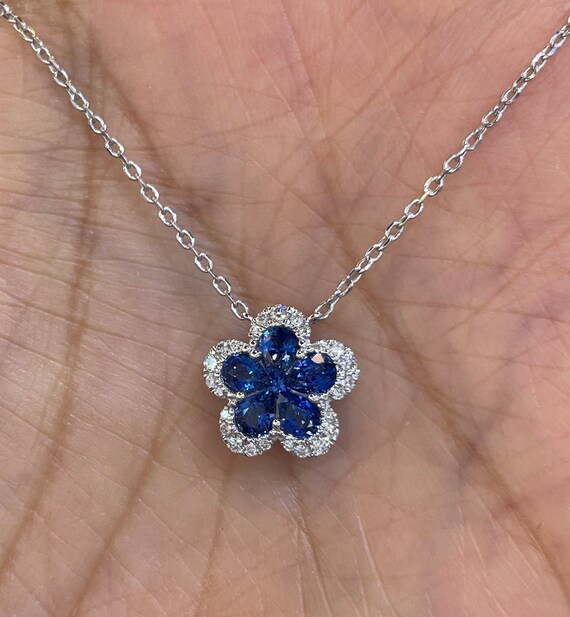 Sapphire Flower Necklace Floral Sapphire Necklace Sapphire and