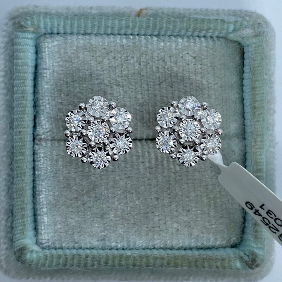 Diamond Stud Earrings, Flower Diamond Earrings, Round Diamond Earrings