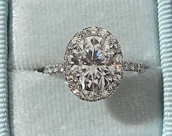 Oval Halo Lab Grown Diamond Engagement Ring, 14K White Gold Oval Diamond Ring