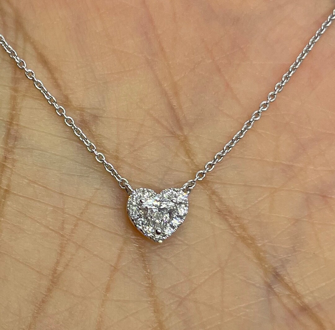Diamond Heart Solitaire Necklace Diamond Heart Necklace Etsy