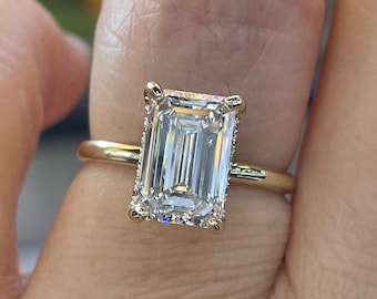 Emerald Cut Lab Grown Diamond Engagement Ring, 14K Yellow Gold, Certified 3.71 Carats