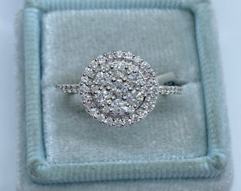 Round Diamond Halo Engagement Ring, 14K Yellow Gold, Anniversary Ring