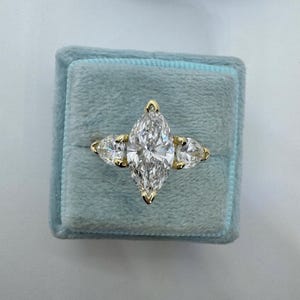 Marquise Lab Grown Diamond, Lab Grown Marquise Diamond Engagement Ring, Marquise Three Stone Ring image 10