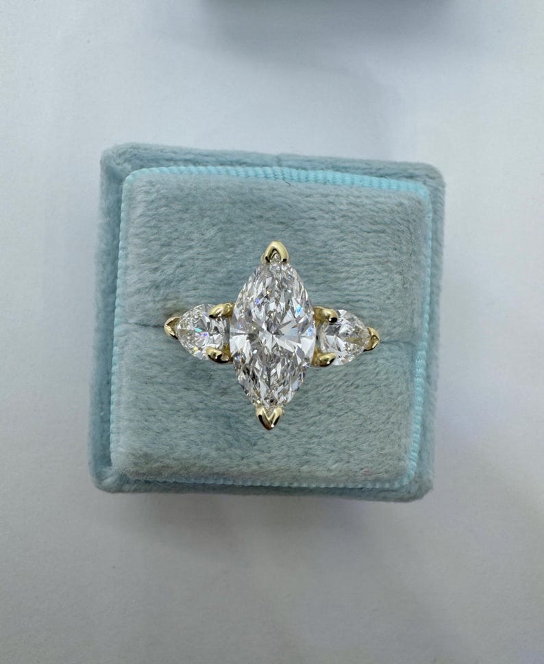 Marquise Lab Grown Diamond, Lab Grown Marquise Diamond Engagement Ring, Marquise Three Stone Ring image 10