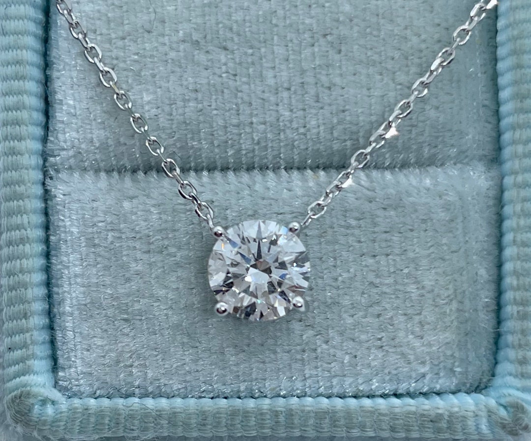 Ⅱ A Diamonds Round Solitaire Necklace 2 Carat Diamond Solitaire Necklace, Diamond Solitaire Pendant, 14K