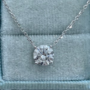 Round Solitaire Necklace, Lab Grown Diamond Solitaire Pendant, 14K Gold Round Diamond Necklace, Single Lab Grown Diamond Necklace