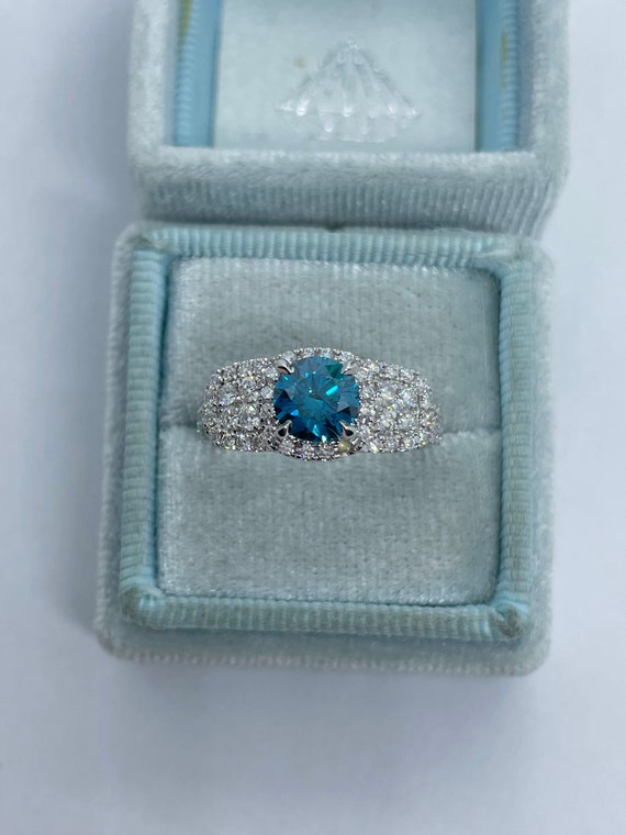 Genuine Blue Diamond Ring Blue Diamond Wedding Ring Blue