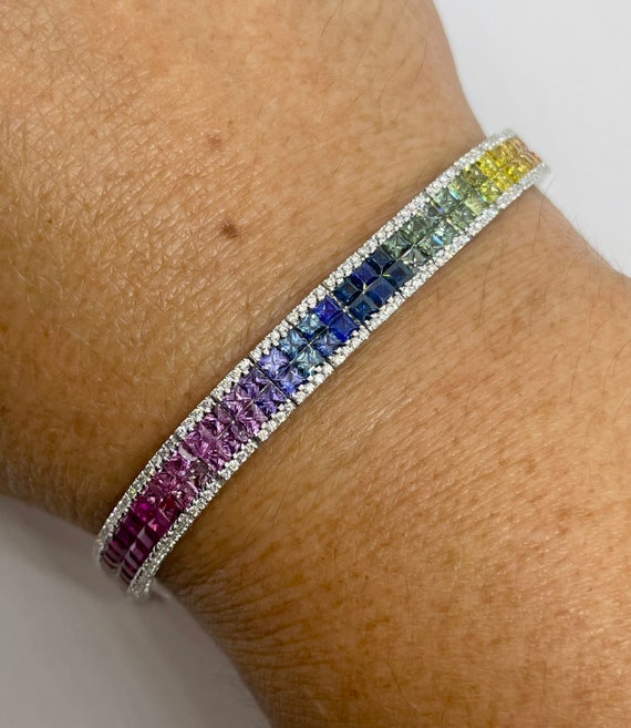 Platinum Multi Color Sapphire and Diamond Bracelet – Long's Jewelers